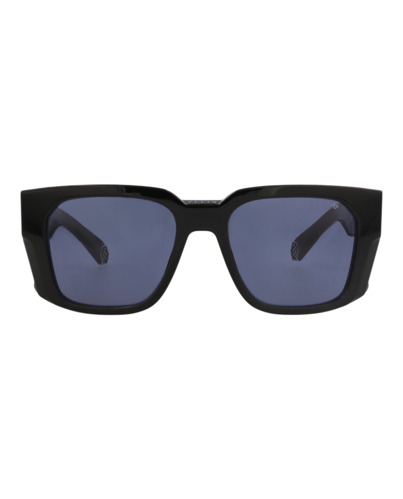 Philipp Plein Mens Square/Rectangle Black Black Blue Fashion Designer Eyewear