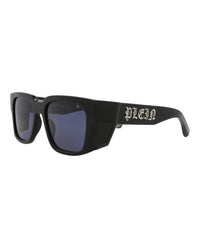 Philipp Plein Mens Square/Rectangle Black Black Blue Fashion Designer Eyewear