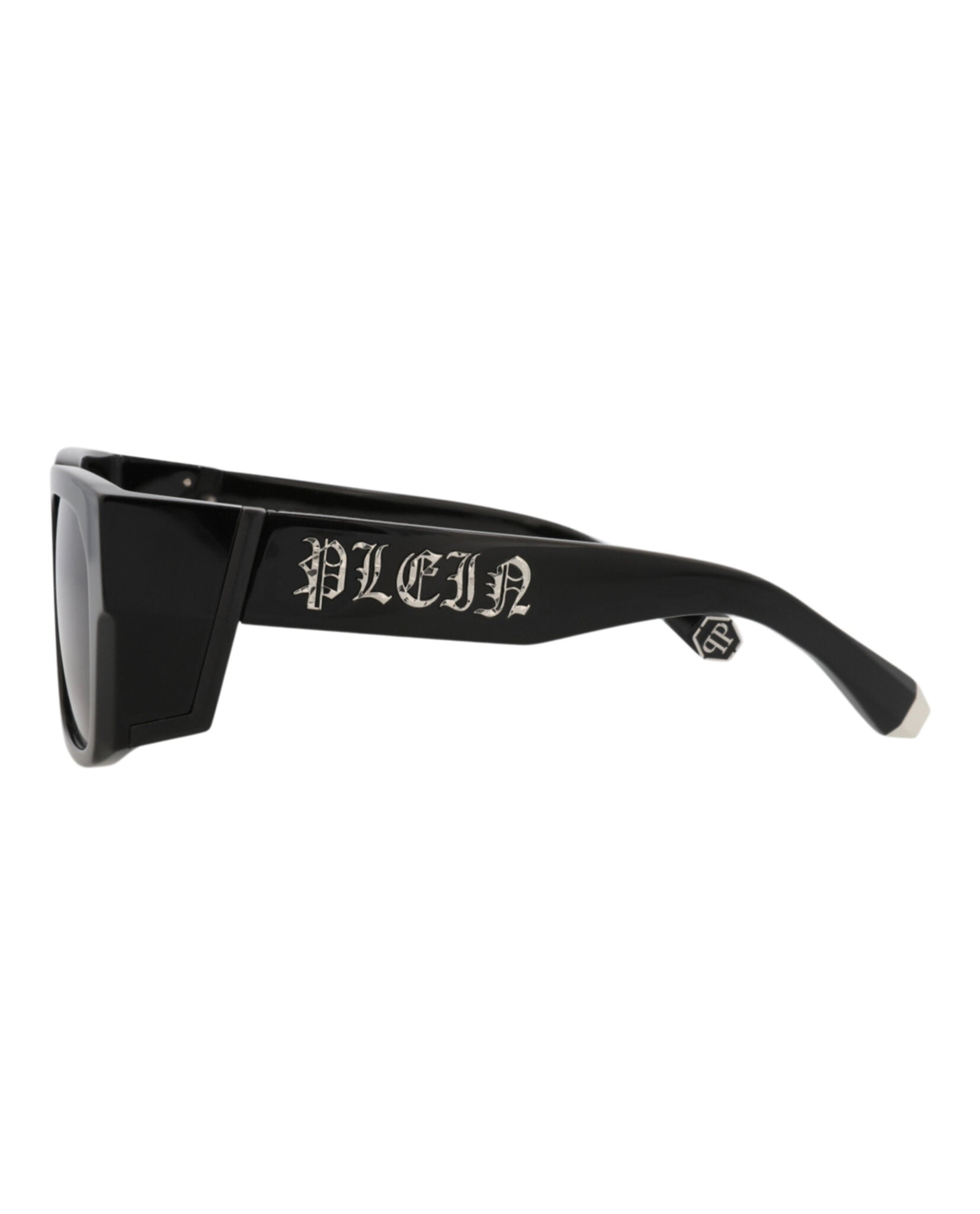 Philipp Plein Mens Square/Rectangle Black Black Blue Fashion Designer Eyewear