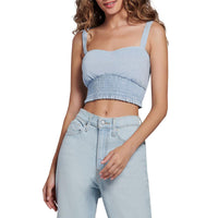 Womens Smocked Linen Cropped