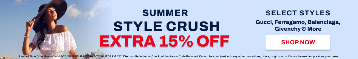 Promotional banner for summer style with discounts and brand names.