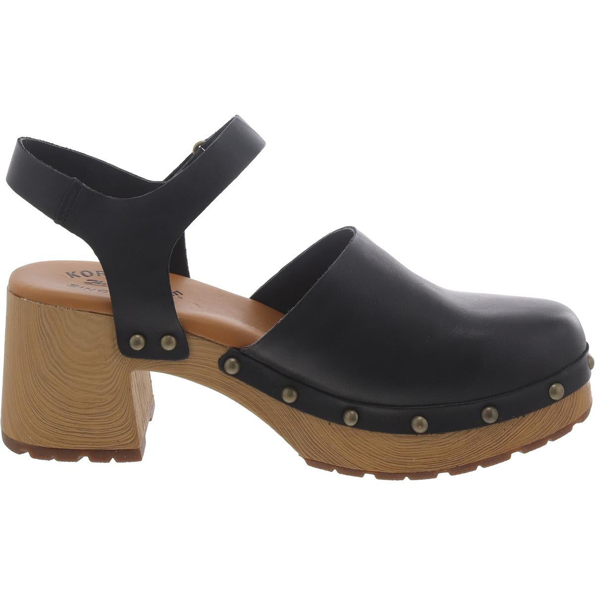 Womens Leather Ankle Strap Clogs