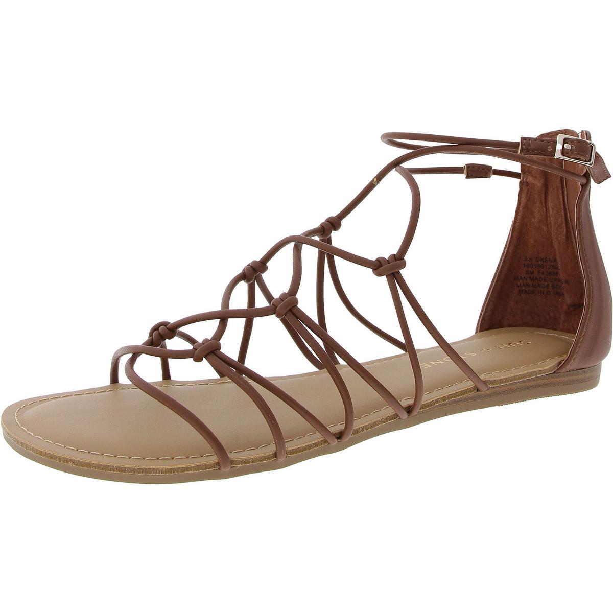 OKENNA Womens Laceless Faux Leather Strappy Sandals