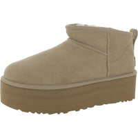 Classic Ultra Mini Platform Womens Suede Sherpa Ankle Boots Sand