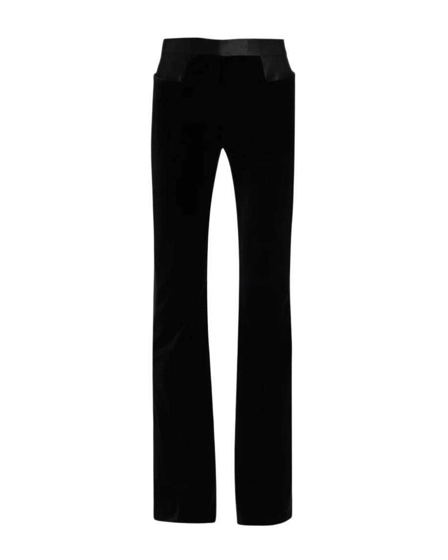Tom Ford Velvet Flared Trousers with Contrast Waistband
