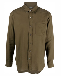 Tom Ford Linen Button-Down Long-Sleeve Shirt with Flap Pocket
