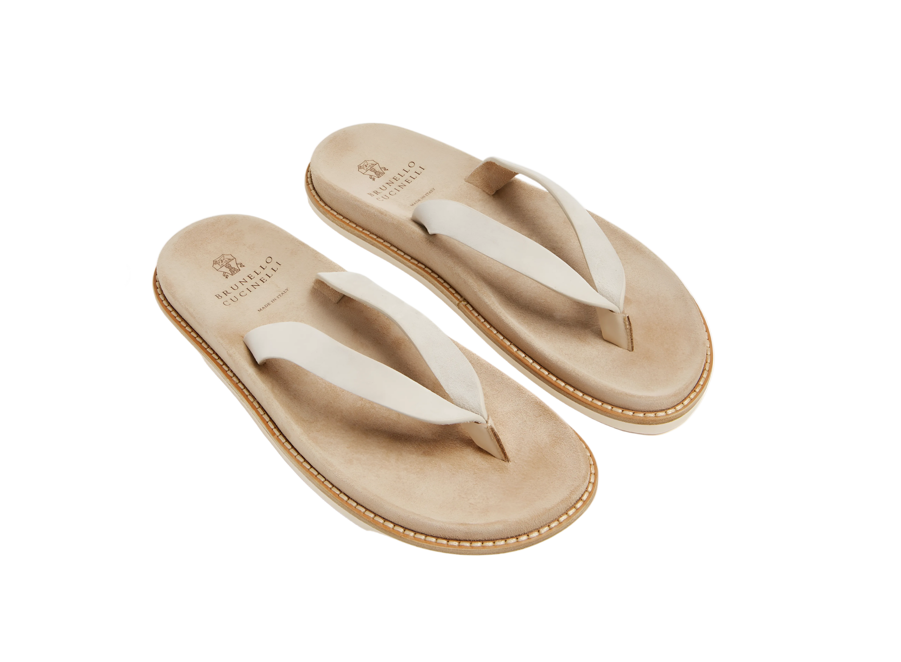 Brunello Cucinelli Mens Suede Flip Flops In Limestone