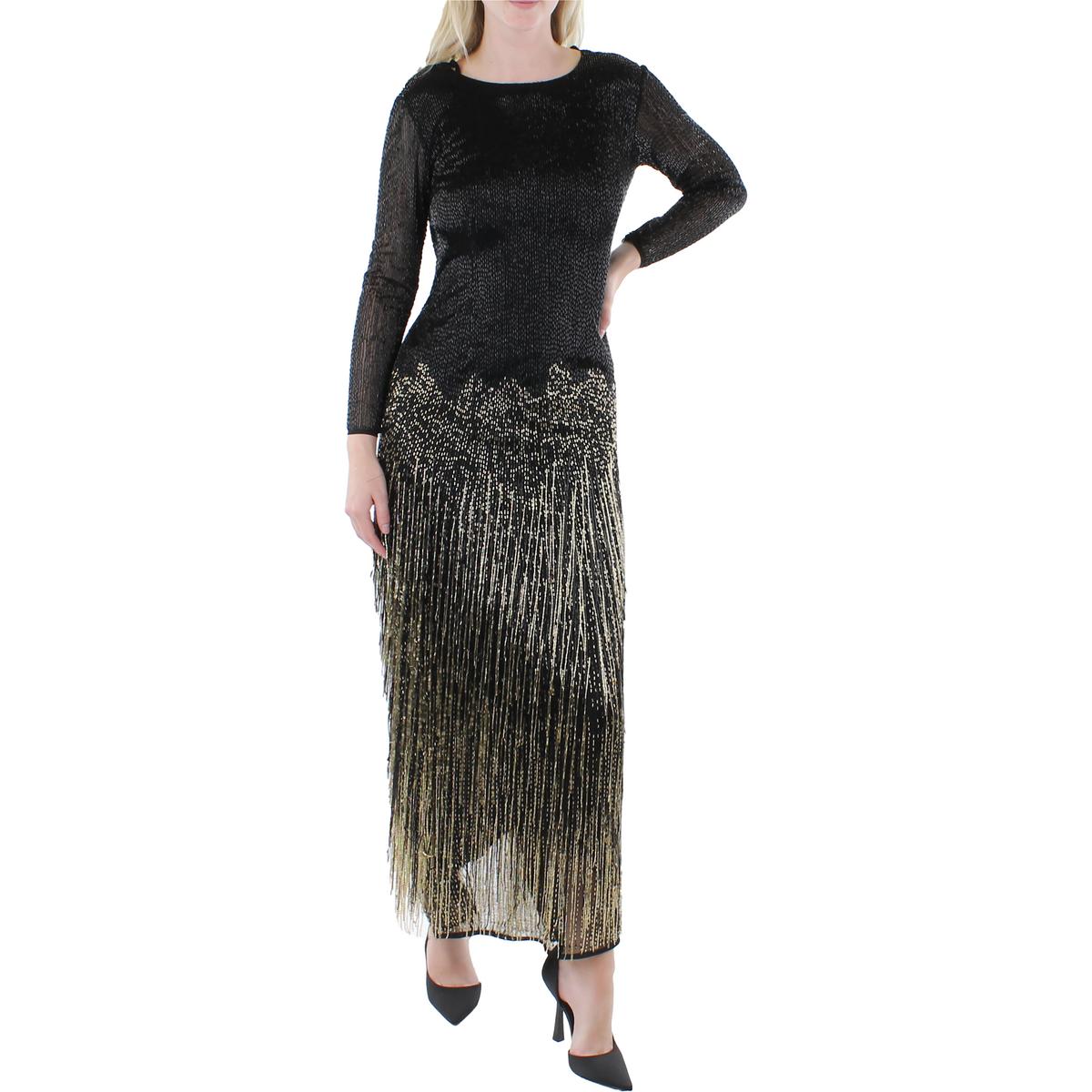 Womens Beaded Fringe Evening Dress