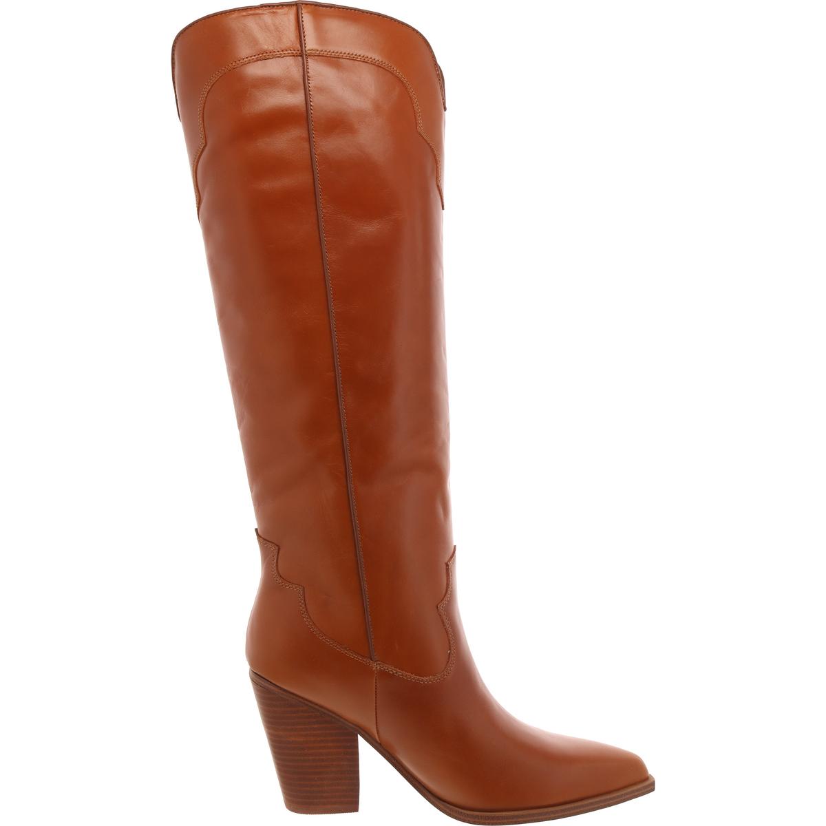 Lenore  Womens Leather Block Heel Knee-High Boots