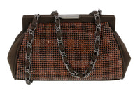 Scheilan Brown Fabric Double Sided Crystal Paneled Clutch/Shoulder Bag