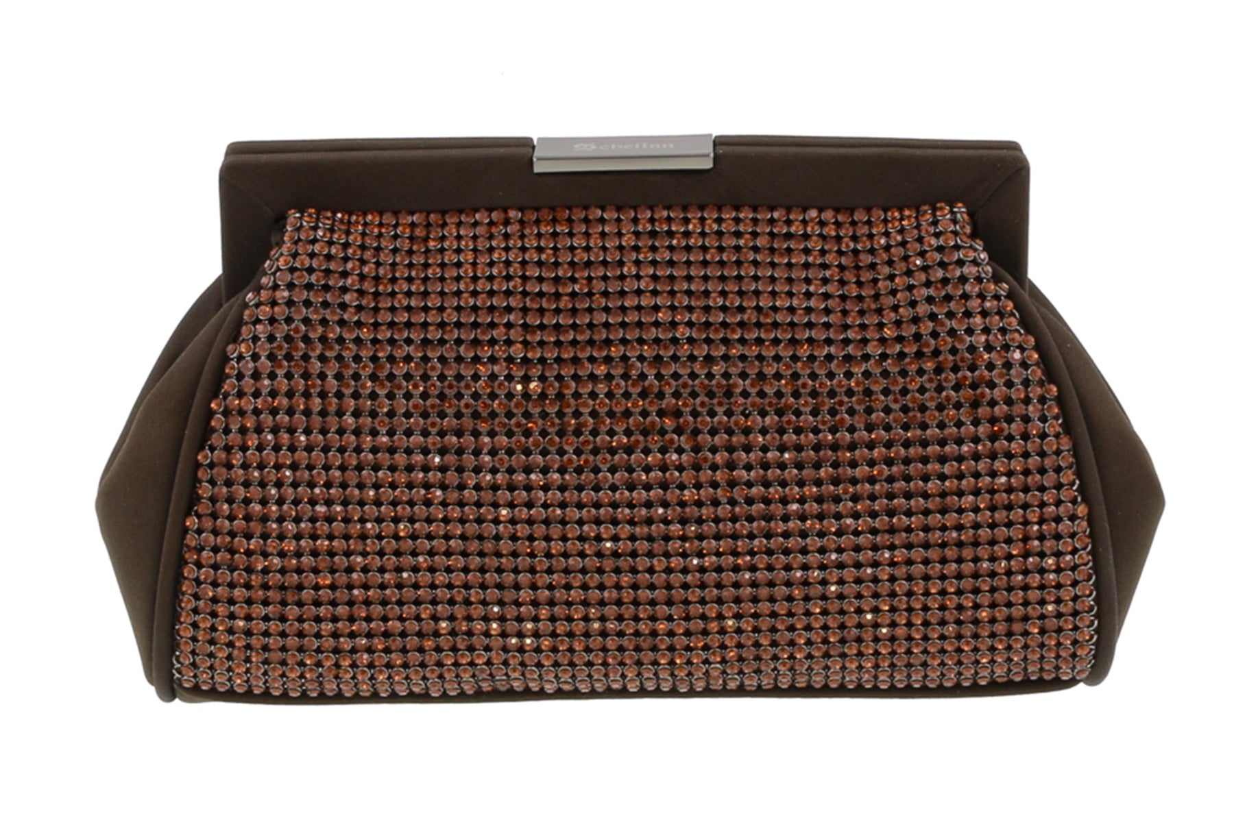 Scheilan Brown Fabric Double Sided Crystal Paneled Clutch/Shoulder Bag