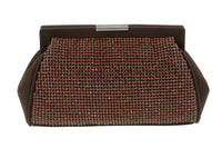 Scheilan Brown Fabric Double Sided Crystal Paneled Clutch/Shoulder Bag