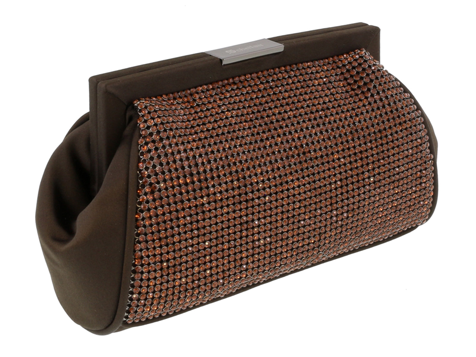 Scheilan Brown Fabric Double Sided Crystal Paneled Clutch/Shoulder Bag