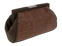 Scheilan Brown Fabric Double Sided Crystal Paneled Clutch/Shoulder Bag