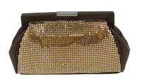 Scheilan Brown Fabric Double Sided Crystal Paneled Clutch/Shoulder Bag