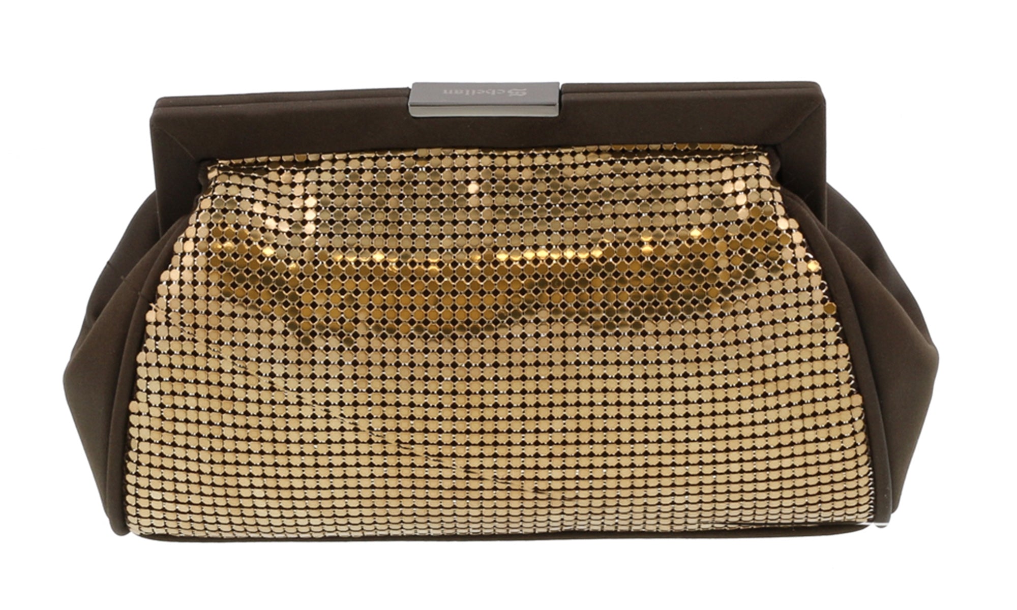 Scheilan Brown Fabric Double Sided Crystal Paneled Clutch/Shoulder Bag