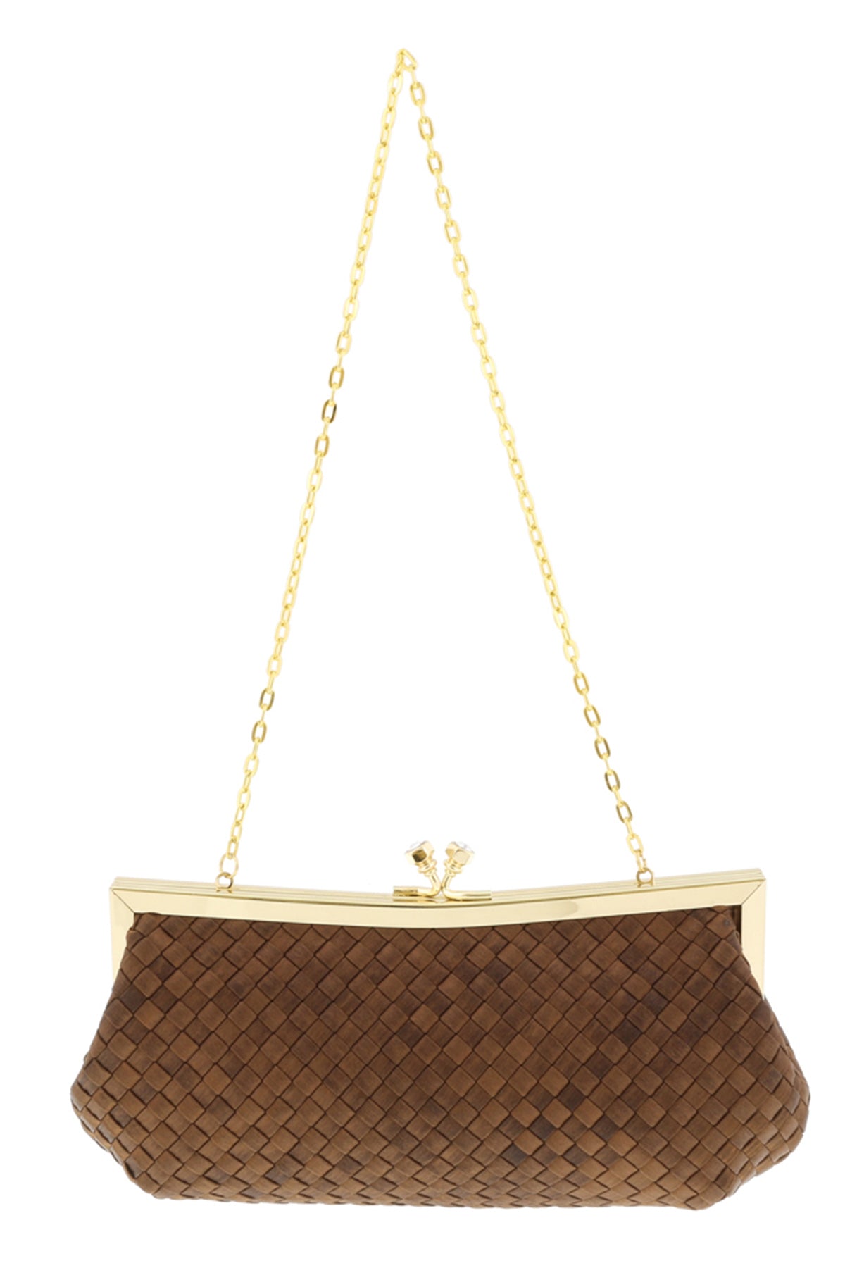 Scheilan Brown Fabric Weave Knot Clutch/Shoulder Bag