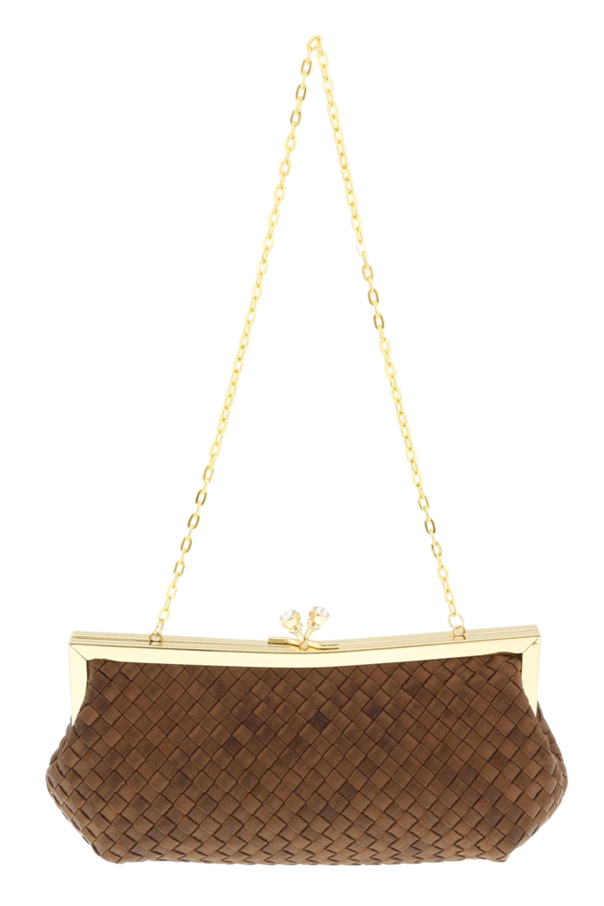 Scheilan Brown Fabric Weave Knot Clutch/Shoulder Bag