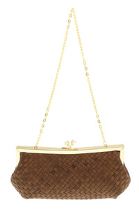 Scheilan Brown Fabric Weave Knot Clutch/Shoulder Bag