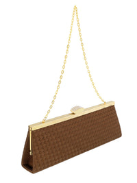 Scheilan Brown Fabric Weave Clutch/Shoulder Bag