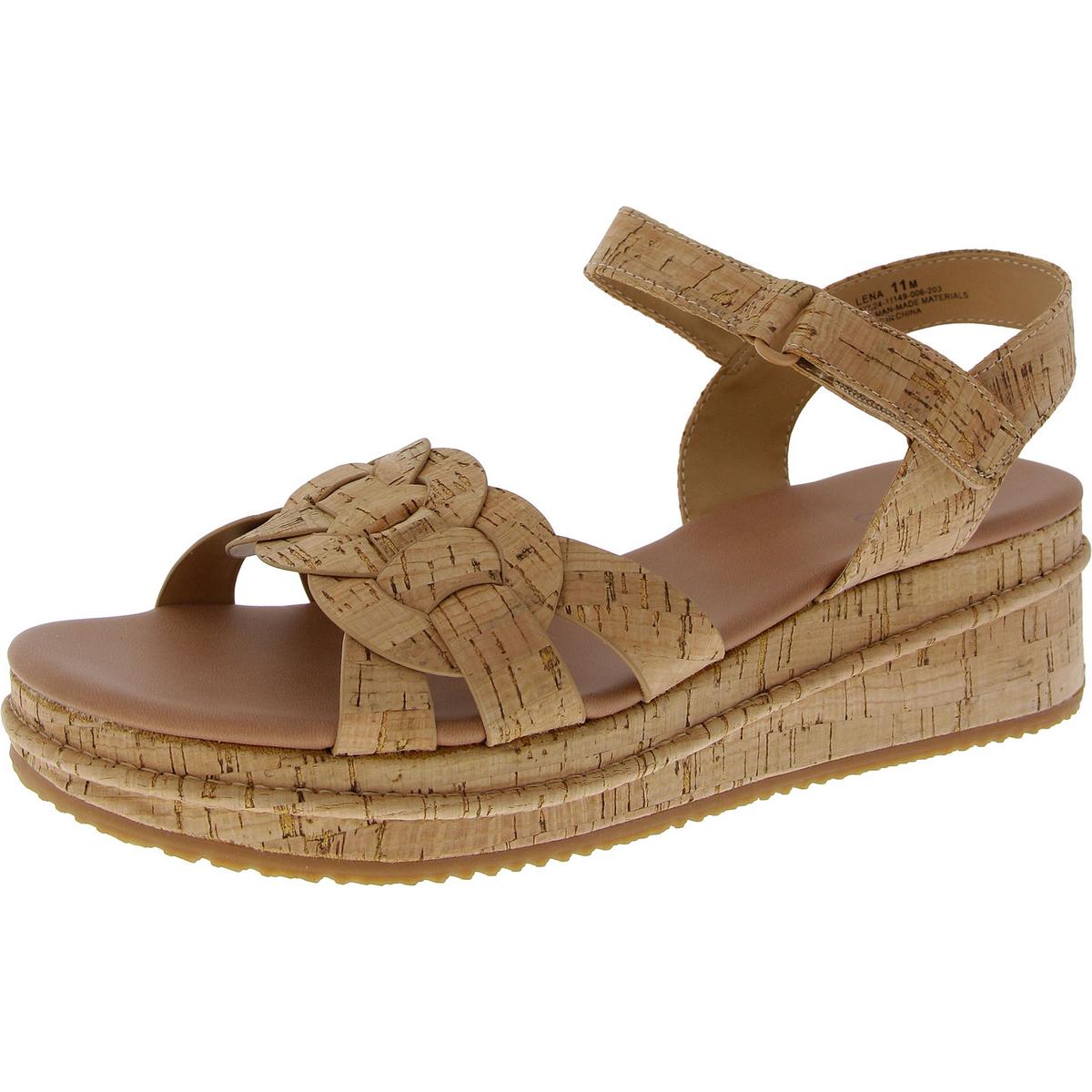 Lena Womens Cork Faux Leather Ankle Strap