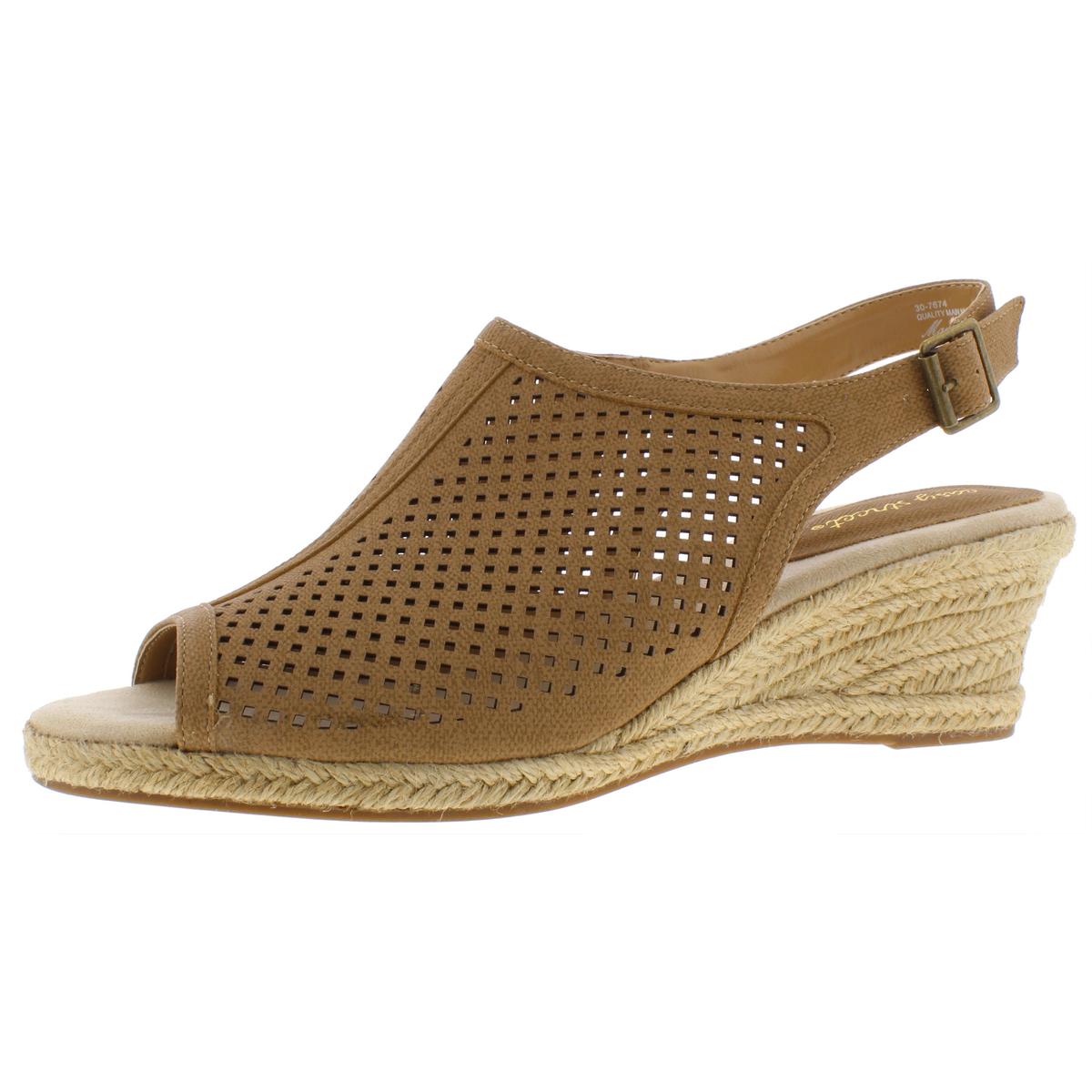 Stacy Womens Faux Leather Peep-Toe Wedge Sandals