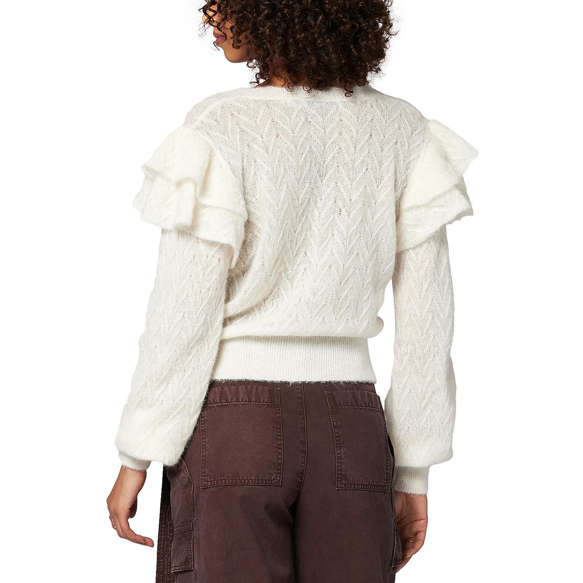 Womens Ruffled V-Neck Pullover Sweater