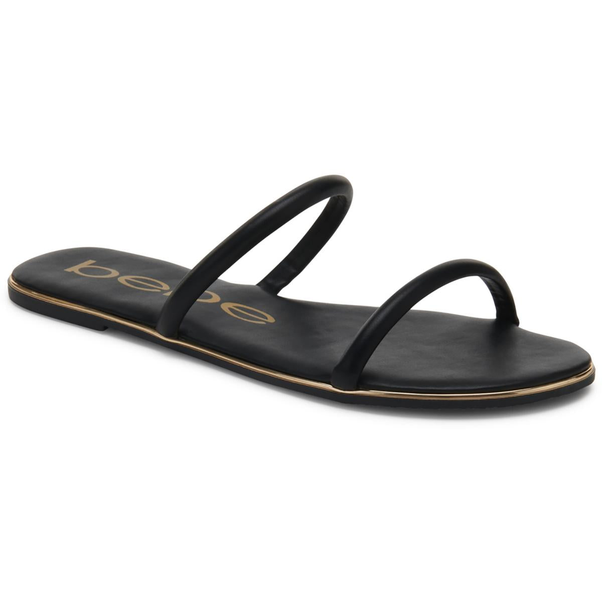 Issy Womens Slip On Double Strap Slide Sandals 10 Medium BLACK FAUX