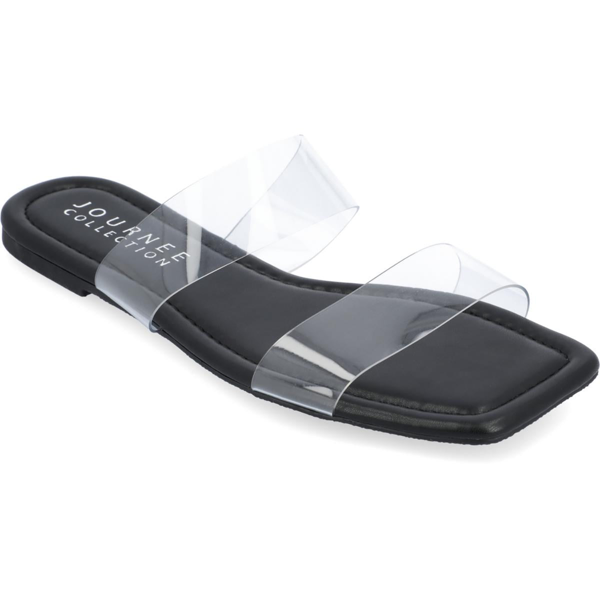 Amata Womens Faux Leather Transparent Slide Sandals Black
