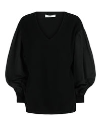 Valentino Womens Mixed-Media Ribbed-Knit V-Neck Sweater