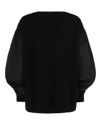 Valentino Womens Mixed-Media Ribbed-Knit V-Neck Sweater