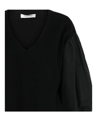 Valentino Womens Mixed-Media Ribbed-Knit V-Neck Sweater