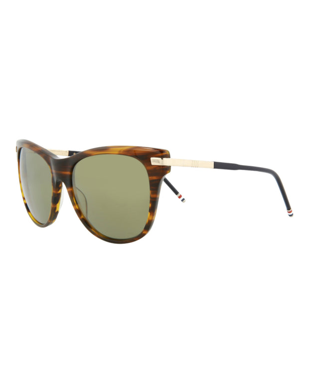 Thom Browne Unisex Round/Oval Walnut Gold Green Fashion Designer Eyewear