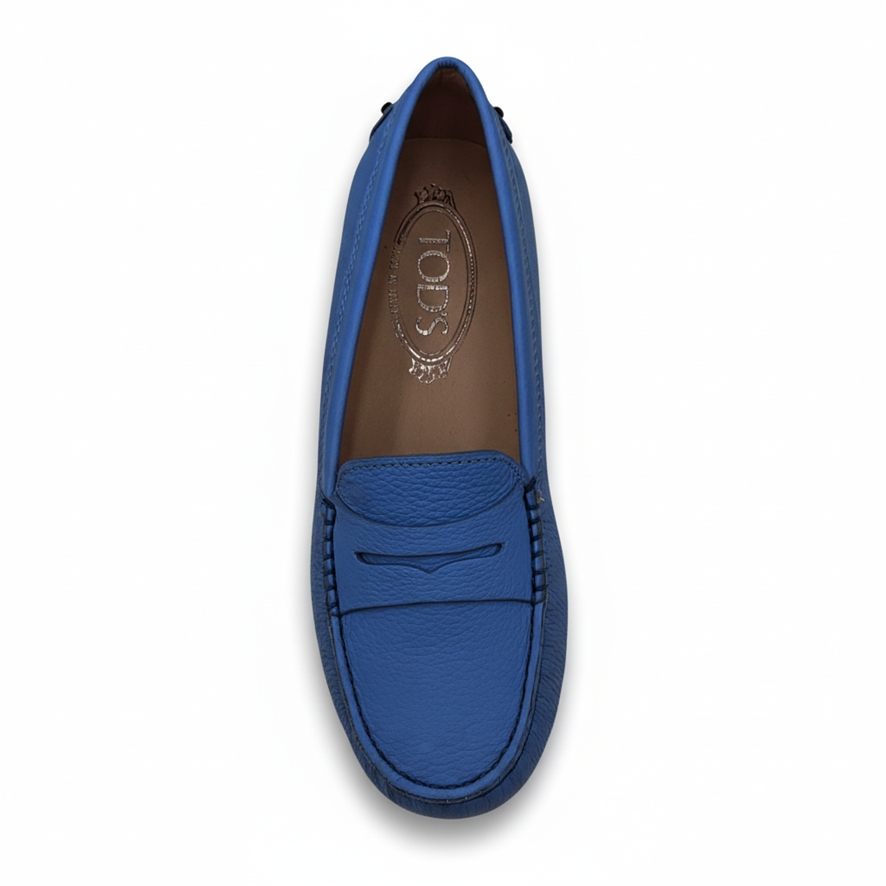 Tod’s Cobalt Blue Leather Driving Loafers with Rubber Pebble Sole