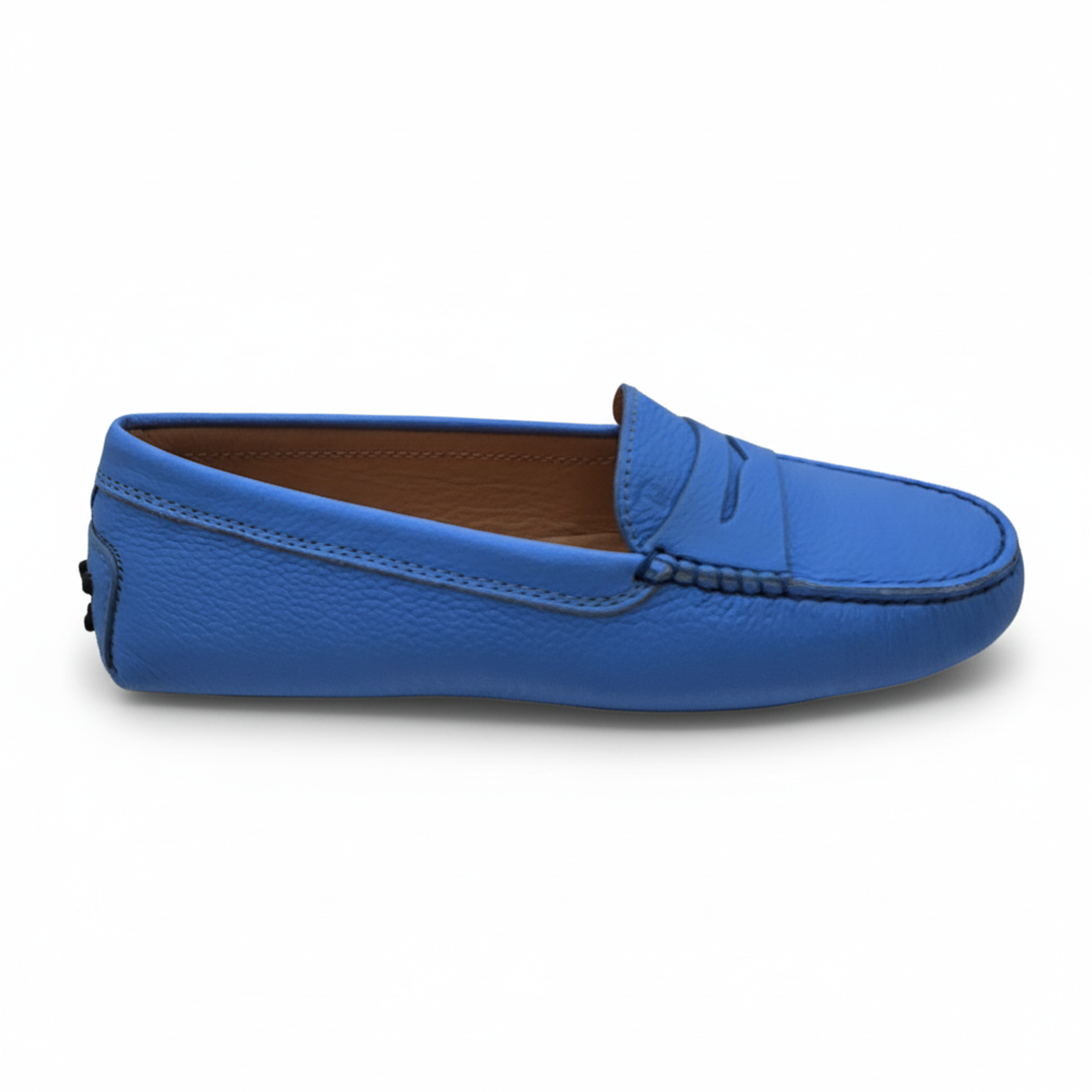 Tod’s Cobalt Blue Leather Driving Loafers with Rubber Pebble Sole
