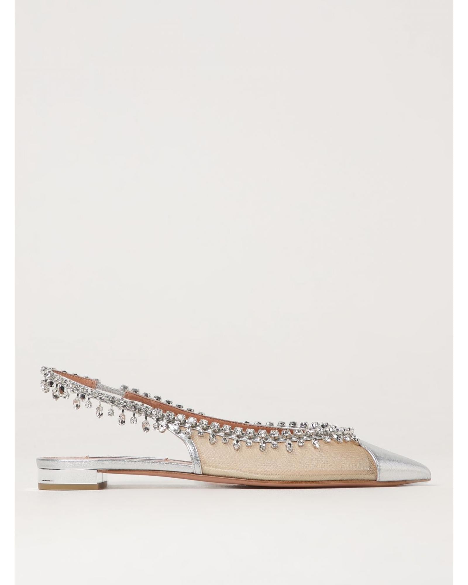 Aquazzura Deneuve Crystal Slingback Pumps Women Silver Ballet Flats