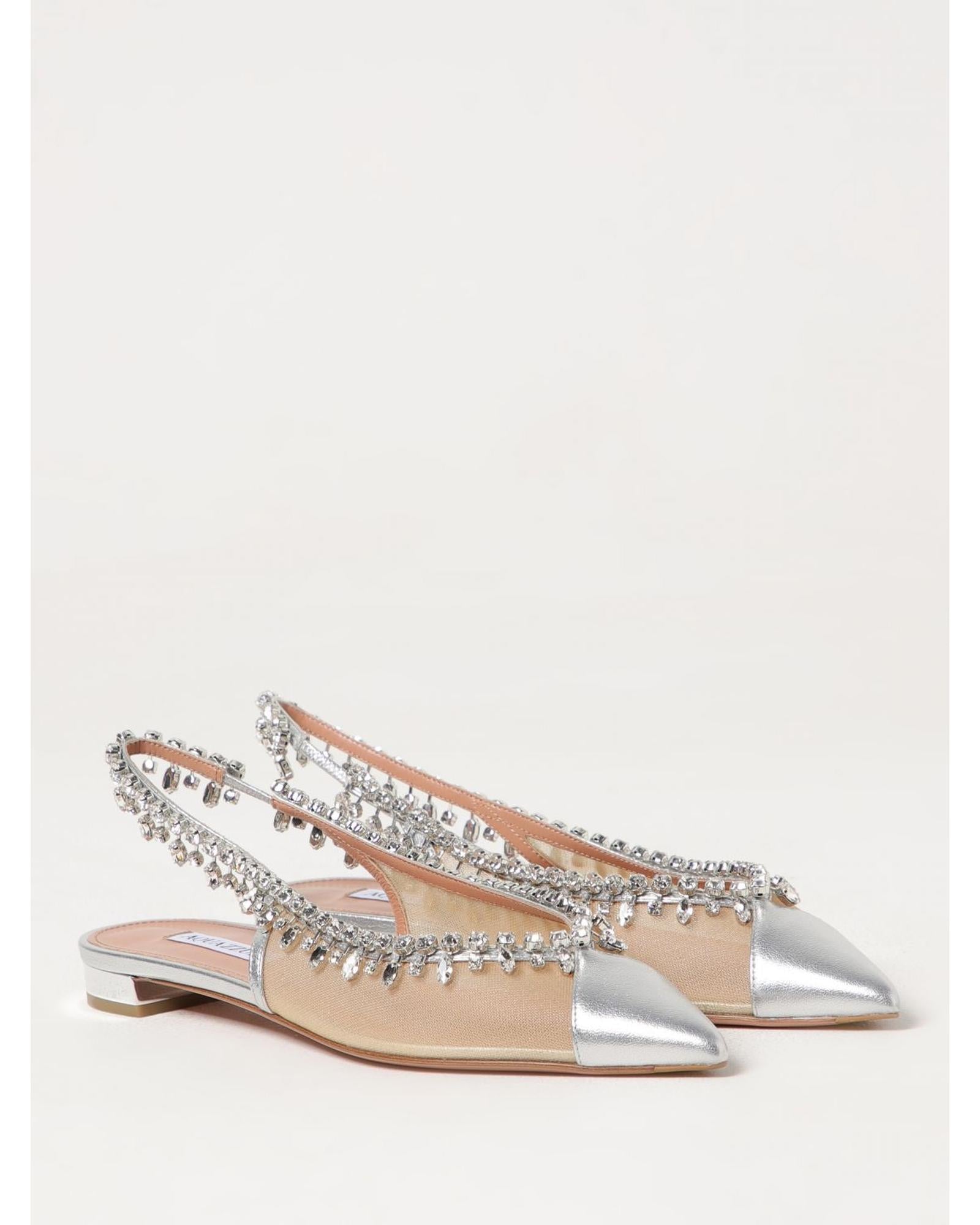 Aquazzura Crystal Slingback Pumps Women Silver Ballet Flats
