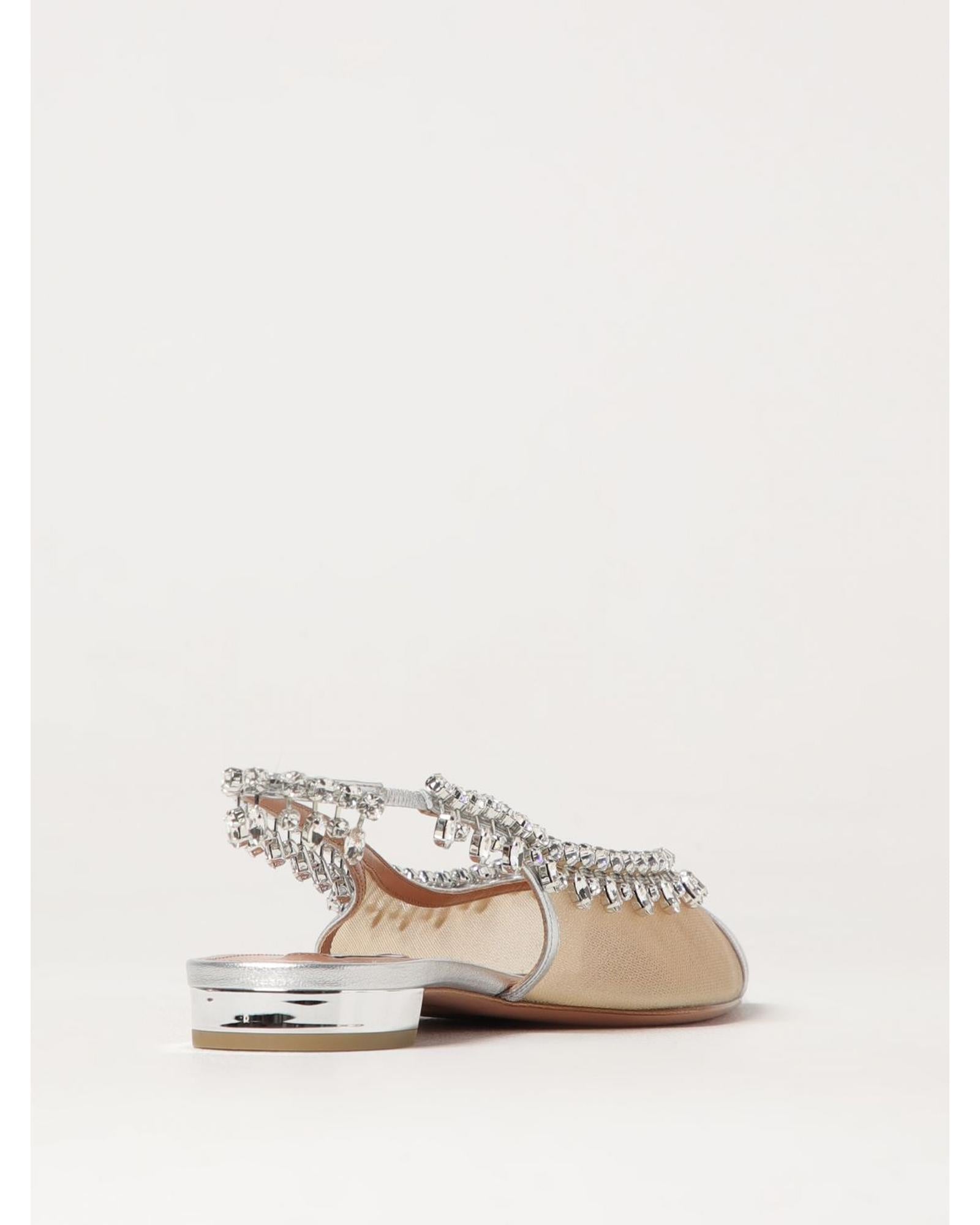 Aquazzura Crystal Slingback Pumps Women Silver Ballet Flats