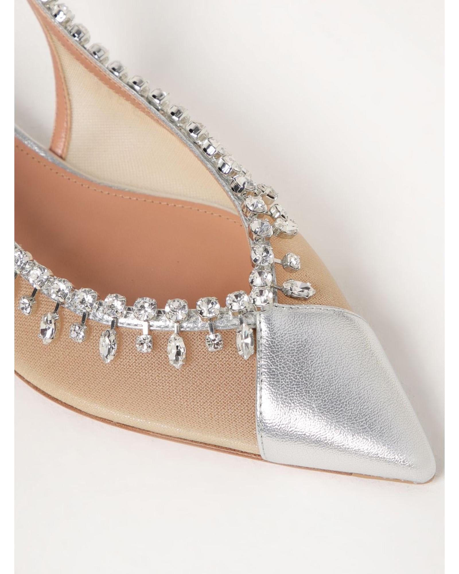 Aquazzura Crystal Slingback Pumps Women Silver Ballet Flats