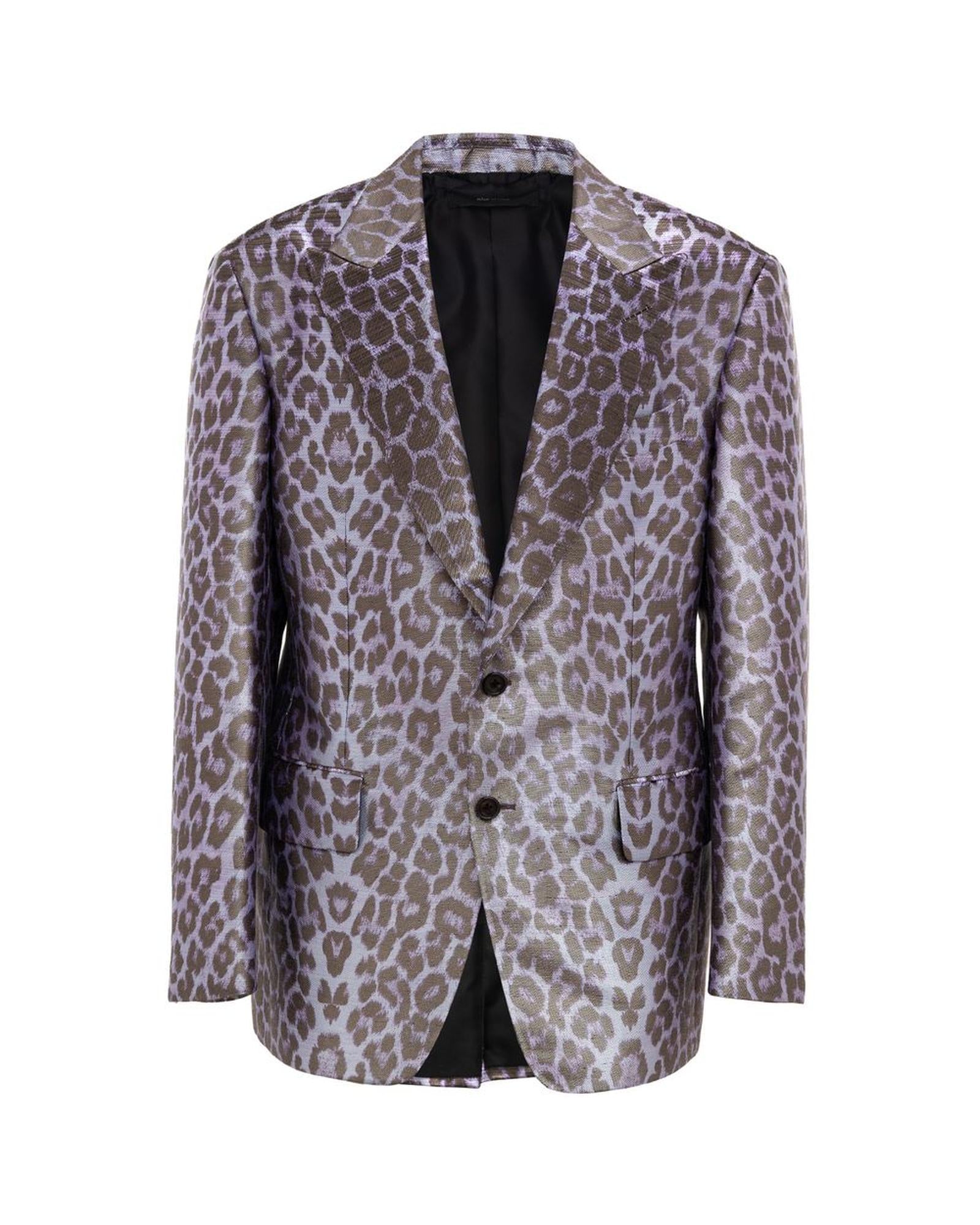 Tom Ford Animal Print Silk Blend Blazer Men Purple