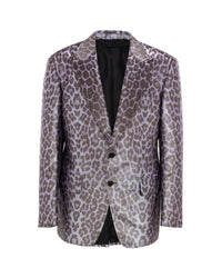 Tom Ford Animal Print Silk Blend Blazer Men Purple