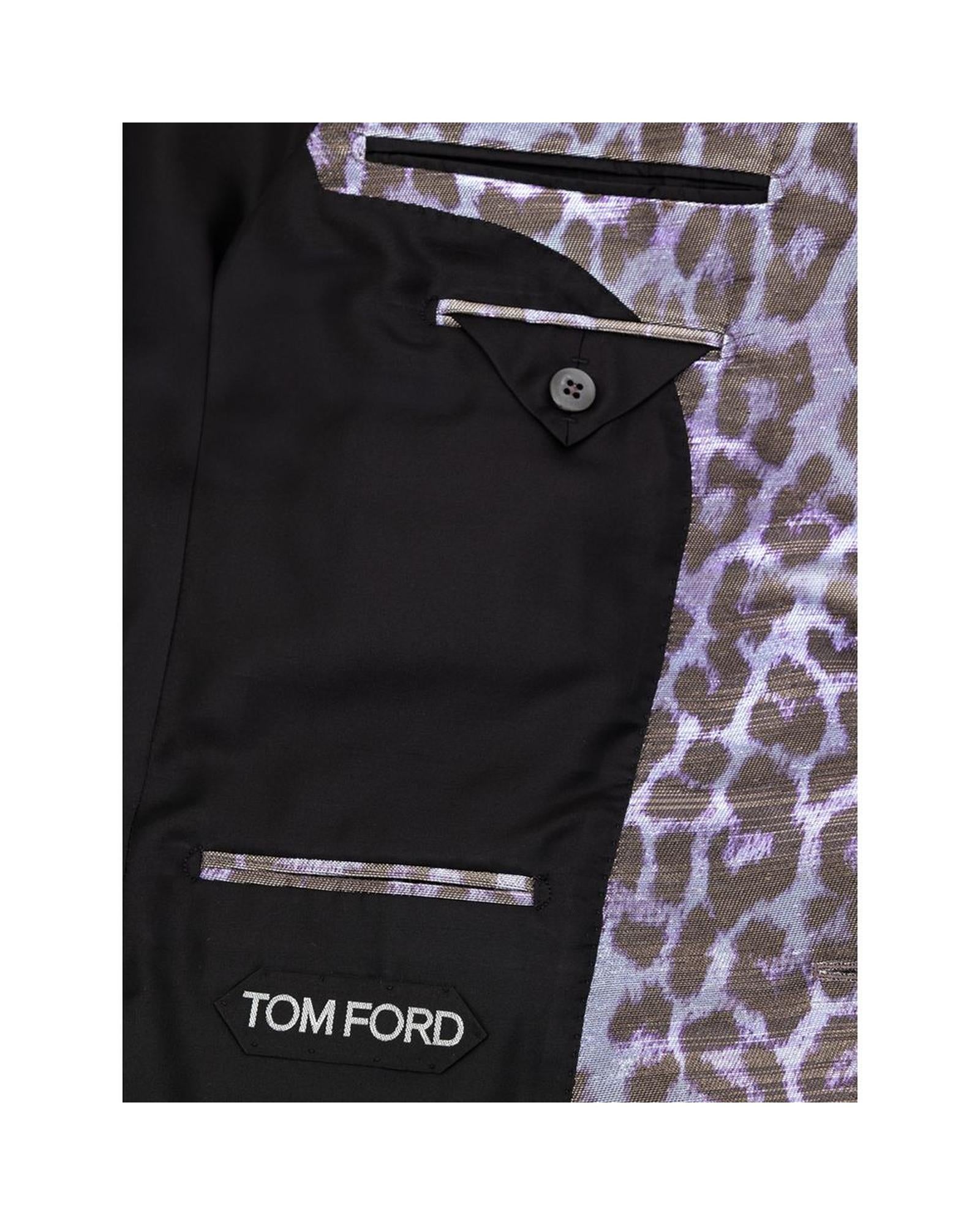 Tom Ford Animal Print Silk Blend Blazer Men Purple