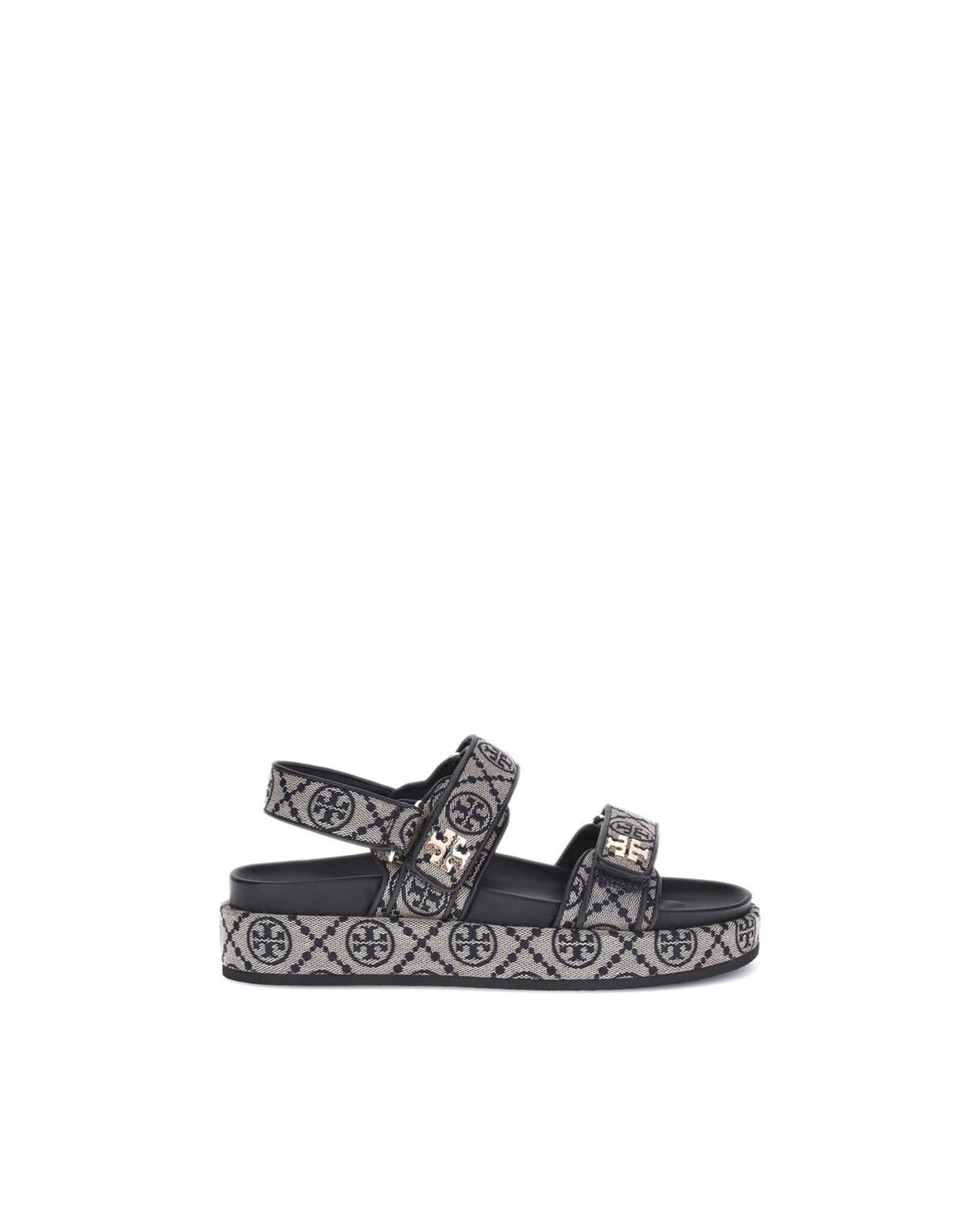 Tory Burch Tory Charm Sandals Fabric Leather Women Blue
