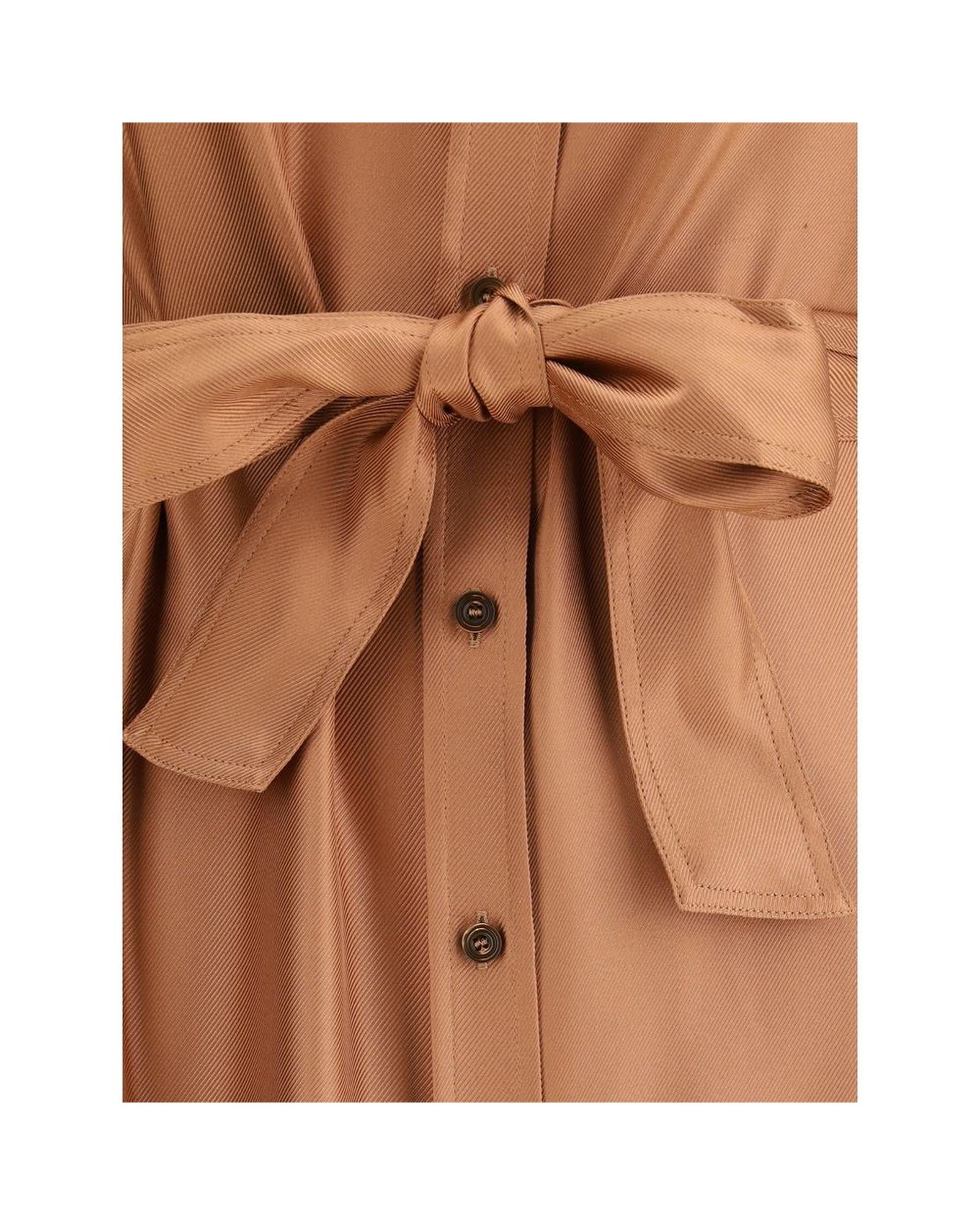 Tom Ford Silk Shirt Dress with Belt Women Brown Dresses