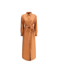 Tom Ford Silk Shirt Dress with Belt Women Brown Dresses 6 Brown