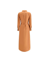 Tom Ford Silk Shirt Dress with Belt Women Brown Dresses