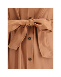 Tom Ford Silk Shirt Dress with Belt Women Brown Dresses