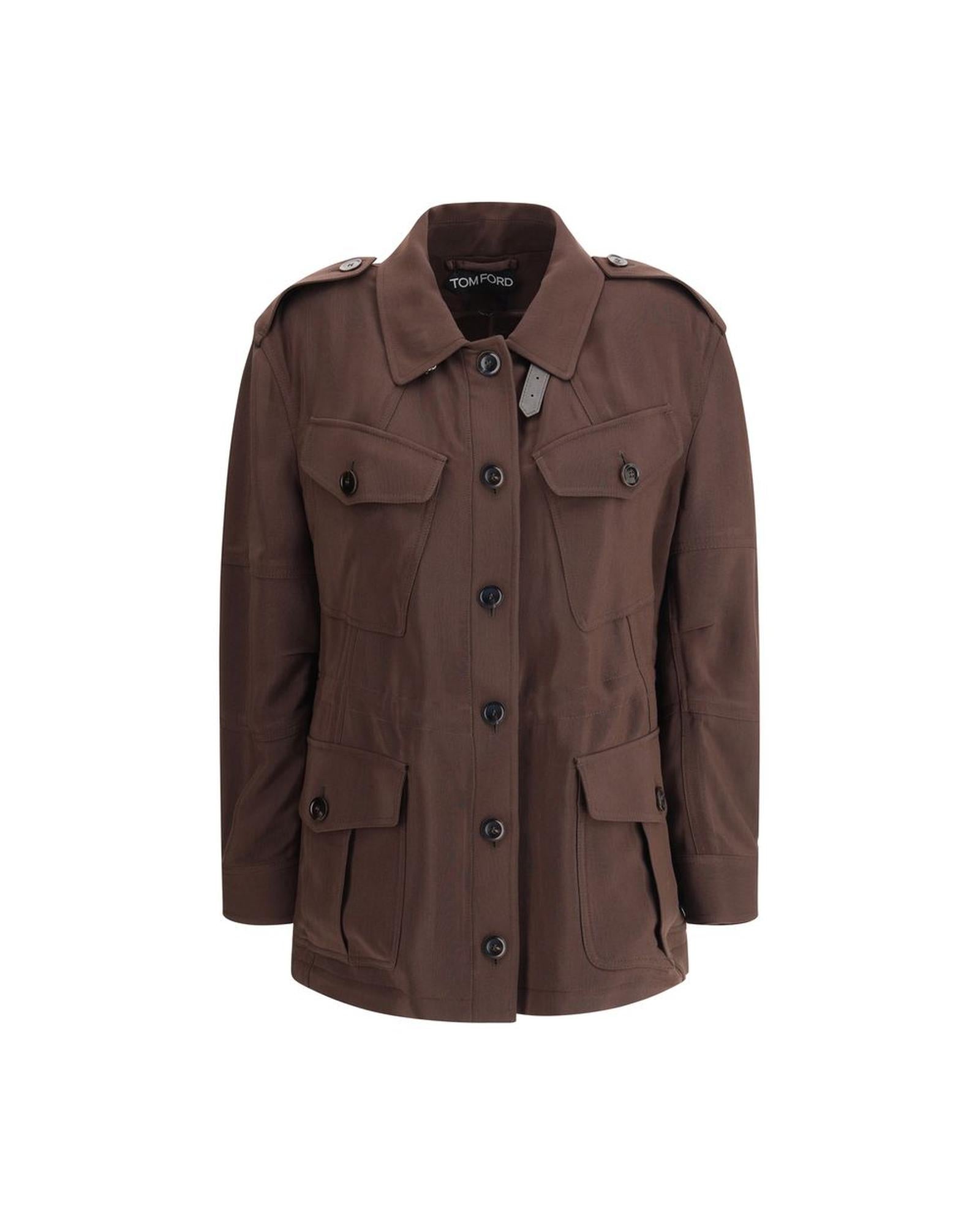 Tom Ford Cotton Blend Button Jacket Women Brown Jackets & Coats