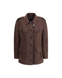 Tom Ford Cotton Blend Button Jacket Women Brown Jackets & Coats