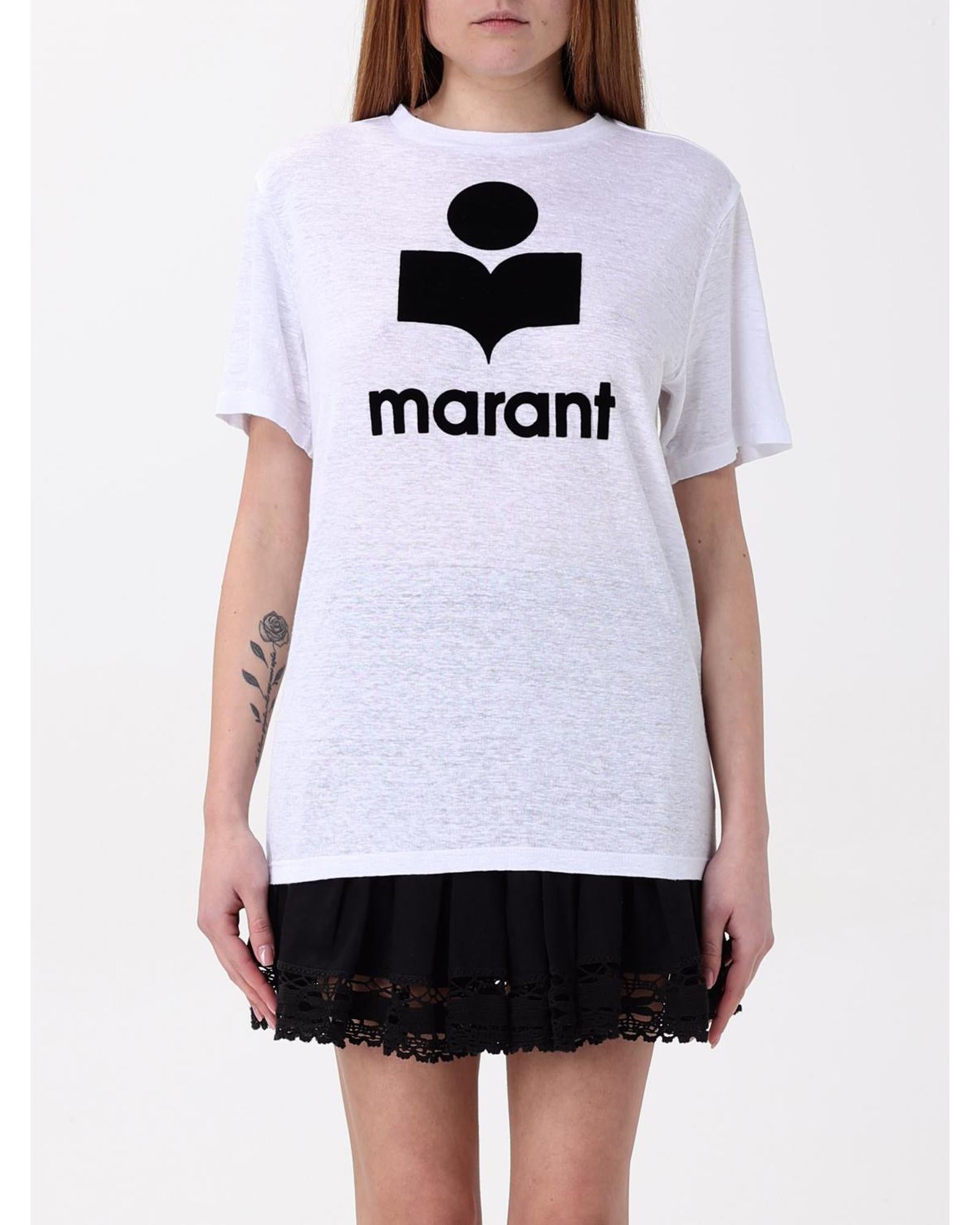 Isabel Marant Etoile Logo Linen TShirt Women White T-Shirts